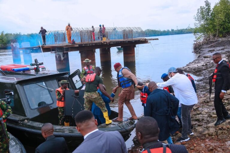 Fubara Wades Through Creeks To Inspect Ongoing Trans-Kalabari Road … Happy With Pace Of Work